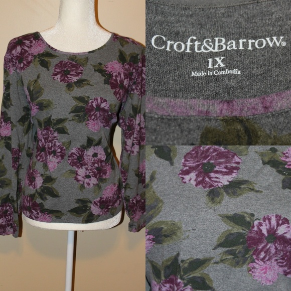 croft & barrow Tops - CROFT & BARROW Gray and Purple Floral Blouse